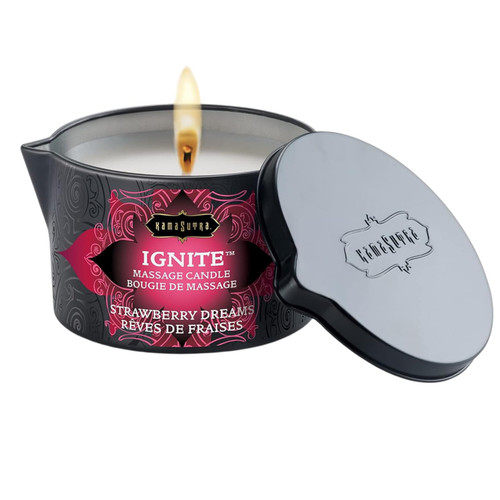 KAMA SUTRA Ignite Massage Candle - Coconut Oil and Soy Based - Strawberry Dreams, 6 oz/170 g Sore Muscle Massage Oil - Moisturizing - Natural Therapy Oil - Warming, Relaxing, Sensual Massage