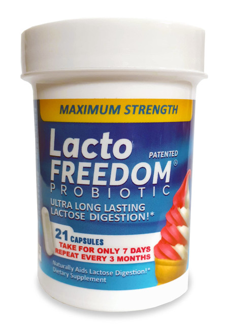 Lacto-Freedom Probiotic for Lactose Intolerance. 7 Day Supply Provides Months of Relief - Helps Digest Lactose in Dairy - Lactase Producing Probiotic - 21 Caps
