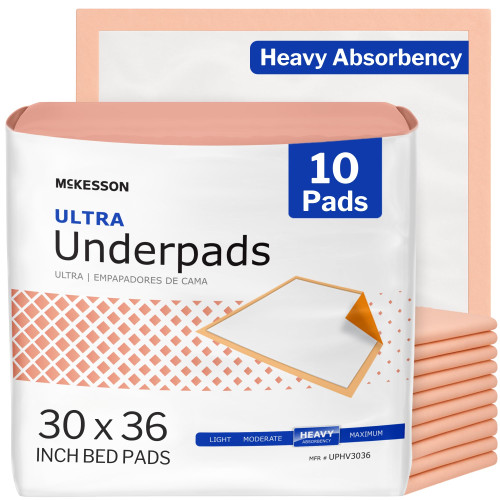McKesson Underpads Disposable Bed Pads 30" x 36" [10 Count], Heavy Absorbency, Ultra Incontinence Chux Pads for Adults, Elderly, and Baby, Pee Pads
