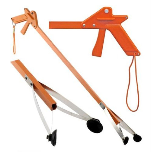 ArcMate Orang-U-Tongs PRO Grade Litter Pick up Tool, Elastic Lanyard, Suction Cup Reacher Grabber for Indoor or Outdoor Use, 33" Reach, 5lb. Pick Up Capacity, Orange, 36" (7702)