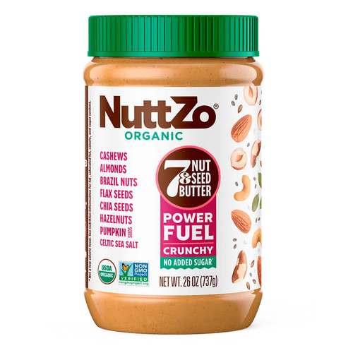 NuttZo Organic Power Fuel 7 Nuts and Seeds Butter, Crunchy, Paleo and Keto Friendly, Peanut and Gluten Free, Vegan, Kosher, 1g Sugar, 6g Protein, 26 oz Jar