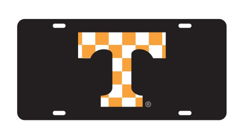 UT Tennessee Vols Black Mirrored Laser Checkerboard License Plate Tag