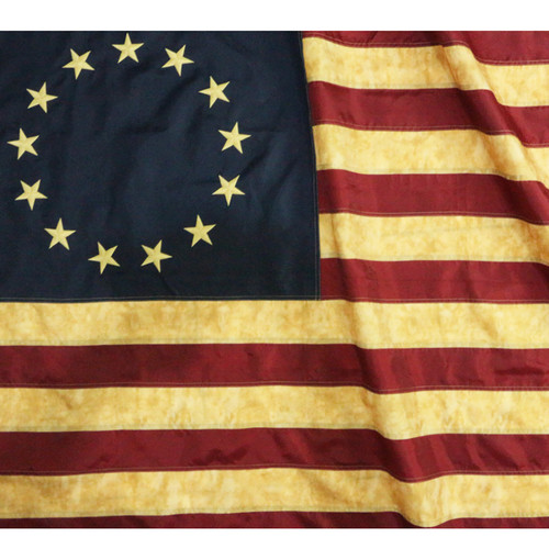Anley Vintage Style Tea Stained Betsy Ross Flag 3x5 Foot - Embroidered Stars and Sewn Stripes - 4 Rows of Lock Stitching - Antiqued Early US National Banner Flags with Brass Grommets 3 X 5 Ft