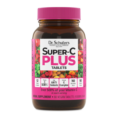 Dr. Schulze's Super-C Plus - Vitamin C Supplement for Immune Support - Skin Health & Antioxidant Support - High-Potency Formula - Plant-Based Superfood - Gluten-Free & Vegan - 60 Count (20 Servings)