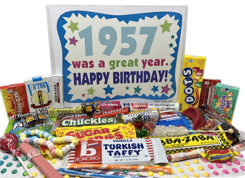 RETRO CANDY YUM ~ 1957 68th Birthday Gift Box of Nostalgic Candy from Childhood for 68 Year Old Man or Woman Born 1957