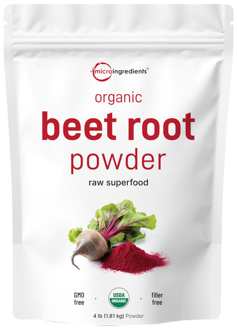 Micro Ingredients Organic Beet Root Powder, 4 Pounds | Cold Pressed, Water Soluble, High Concentrated Raw Beet Supplement | Superfood Drink Mix | Non-GMO, Vegan Friendly, Plant Based