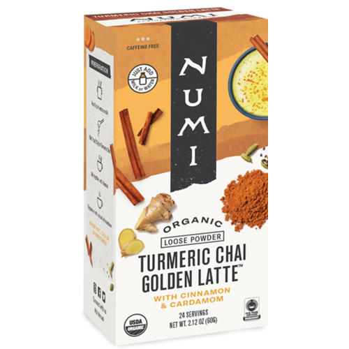 Numi Organic Turmeric Chai Golden Latte, 24 Serving Box, Golden Latte Powder for Hot or Iced Tea, Caffeine Free