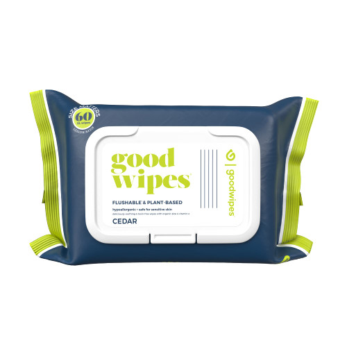 Goodwipes Flushable Butt Wipes, Cedar Scent with Botanicals, Dispenser for At-Home Use, with Aloe, Septic and Sewer Safe & Never Dries Out (60 Count)
