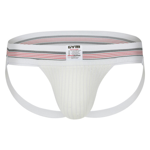GYM Mens Old School Jockstrap with 2" Waistband (White, Medium)
