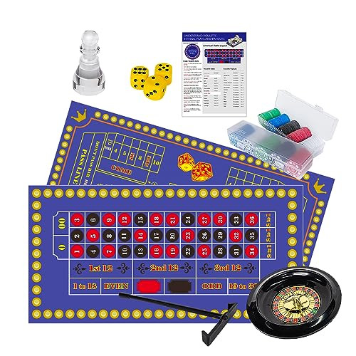 Extguds Roulette Wheel and Craps Set with Large Double Sided Felt, 10 Inch Roulette Wheel, Chip Rake, 200 Chips, Roulette Marker, 3 Dices, Perfect for Game Night Party (Classic Edition)