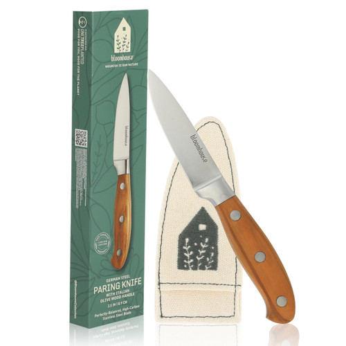 Bloomhouse - Two Time Oprah's Favorite Things Winner - 3.5-Inch Paring Knife German Stainless Steel Blade w/Forged Italian Olive Wood Handle Full Tang Precision for Peeling Trimming & Detail Work