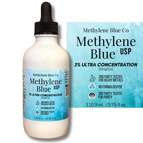 2% Methylene Blue 3.75 fl oz, USA Made Ultra Concentration Glass Bottle and Dropper Pharmaceutical Grade for Humans Nootropic Supplement - Heavy Metals Tested 2% Methylene Blue 3.75 fl oz, USA Made Ultra Concentration Glass Bottle and Dropper Pharmaceutical Grade for Humans Nootropic Supplement - Heavy Metals Tested