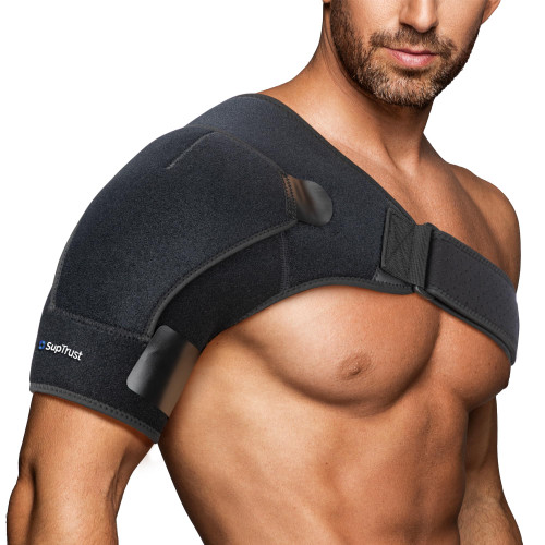 Suptrust Shoulder Brace for Women and Men: Shoulder Pain Relief Rotator Cuff Support Adjustable Fit Sleeve Wrap Relief for Injuries and Tendonitis - Large/X-Large Size, Black