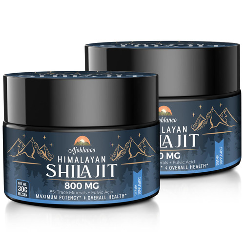 Ajoblanco 800 Mg Himalayan Shilajit Resin, Shilajit Pure Himalayan Organic, Shilajit Supplement with Purity, High Dosage & Potency for Energy, Strength & Immunity, Men & Women, 30 Grams, Pack of 2