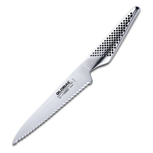 Global 6 inch Serrated Utility Knife - Lightweight Japanese Stainless Steel, Razor-Sharp Edge, Made in Japan, GS-14