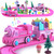 Pink Classic Train Sets for Toddlers|Musical Electric Train Toys with DIY Ice Cream Truck 3D Foam Puzzles Party Scene Building Kit for Girls Boys 3-5 Years Old Parent-Child Interaction Birthday Gift-A