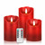 HEIOKEY 3 Pack Red Flickering Flameless Candle Set, Battery Operated Candles with 10-Key Remote Control, Electric Pillar Candle with Timer, Dancing Flames Real Wax Fake Candle for Festive Celebrations