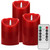 HEIOKEY 3 Pack Red Flickering Flameless Candle Set, Battery Operated Candles with 10-Key Remote Control, Electric Pillar Candle with Timer, Dancing Flames Real Wax Fake Candle for Festive Celebrations