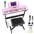 Ktaxon 61 Key Keyboard Piano Electric Keyboard w/Lighted Keys, Electric Piano Set with Headphones, Microphone, Music Rest, Power Adapter, Stand, Piano Bench and Manual (Full-Pink)