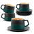 BOILMERIT 8 oz Cappuccino Cups Set of 4 with Saucers, Embossment Ceramic Latte Art Cappuccino Mugs for Cafe Au Lait, Hand-sprayed Gradient Green Coffee Cups for Tea, Coffee Lover Gifts