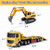 RC Semi Truck and Trailer & Excavator Toy Set - 11CH 24.6" Dual Control Mode Remote Control Engineering Vehicle with Sound & Lights, 2.4Ghz Flatbed Truck with Excavator Toys, Great Gift for Kids Boys