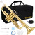 Eavnbaek Bb Standard Trumpet Set for Beginner or Advanced Student, Brass Student Trumpet Instrument with Hard Case, Cleaning Kit, 7C Mouthpiece and Gloves (Gold)