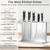 Kirumie Magnetic Knife Holder, Stainless Steel Magnetic Knife Block with Sharpener, Double Sided Strong Magnet Knife Storage for Kitchen Counter, Anti-movement Suction Cup Base