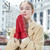 NOVBJECT Women Leather Mittens Finger Rabbit fur Lining Winter Sheepskin Soft and Warm, Red, L