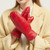 NOVBJECT Women Leather Mittens Finger Rabbit fur Lining Winter Sheepskin Soft and Warm, Red, L