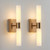 KUZZULL Modern Wall Sconces, Set of 2 Brushed Brass Gold, Frosted Glass Shade, Indoor Wall Mounted Lights, Bathroom Sconces, 36 cm, for Bedroom Wall Lamp