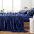 HommxJF 5Pc Silk Bedding Queen Set - Navy Blue Satin Sheets & Comforter with 1 Flat Sheet, 1 Deep Pocket Fitted Sheet, 3 Pillowcases with Envelope Closure