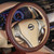 Carwales Elegant Men Steering Wheel Cover Leather for Car Hand-Made Wheel Wrap Hand Woven Universal 14.5-15 Inch Brown