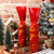 JarThenaAMCS 100Pcs Christmas Thank You Wine Bottle Gift Bag with Pull Bow Red Gold Foil Wine Cellophane Bag Xmas Winter Wine Wrap Bag Cover for Party Home Table Decor