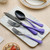 LKTDYMEG 20-Piece Black and Purple Silverware Set 18/0 Stainless Steel Silverware Set Lake Blue Handle Cutlery Set Service for 4 Dinner Knives Forks Spoons Set Flatware Set Finish Dishwasher Safe LKTDYMEG 20-Piece Black and Purple Silverware Set 18/0 Stainless Steel Silverware Set Lake Blue Handle Cutlery Set Service for 4 Dinner Knives Forks Spoons Set Flatware Set Finish Dishwasher Safe