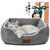 Cat Dog Bed for Pets, Rectangle Pet Bed Gift for Puppy and Kitten, Machine Washable Calming Fluffy Pet Couch Sofa for Indoor Outdoor, Portable Soft Cat Bed with Non-Slip Bottom (Small, Grey)