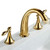 Beelee Gold Solid Brass Widespread Bathroom Faucet 3 Hole Two Handle Deck Mounted Faucet High Arc Lavatory Sink Taps with Ceramic Valve and 2 Hoses, Without Drain