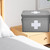 Flexzion Vintage First Aid Kit - 13" Gray Metal Box with Dividers, Removable Tray and White Cross Logo