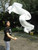 Winged Sirenny Sheer Silk Ribbon Dancer Wand 4.4yds, Playsilk Streamer with Rods, Church Praise & Worship Adoration Flag Banner. (White)