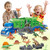Frontoytall Dinosaur Transport Carrier Truck Toy - 12 Dinosaurs & ABS Plastic Truck with Rotating Cab & 4 Doors, 13 Piece Educational Vehicle Playset for Kids Ages 3+ Years (ASTM Certified)