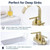 TRUSTMI 4" Centerset Bathroom Faucet, Brushed Gold - High-Flow Waterfall Spout for Deep Sinks, 360° Swivel, 2 or 3 Hole Deck Mount, Includes Drain & Supply Lines