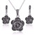 Shefashion Rhodium Plated Vintage Silver Rose Flower Jewelry Sets Black Marcasites Studs Earrings Pendent Necklace for Women Girls Shefashion Rhodium Plated Vintage Silver Rose Flower Jewelry Sets Black Marcasites Studs Earrings Pendent Necklace for Women Girls