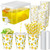 151 Pcs Lemonade Stand Supplies Lemonade Stand Kit Plastic Drink Dispenser 50 Set Disposable Cup with Lids Straws Fridge Water Beverages Dispenser with Spigot for Fruit Juice(Cup-12oz)