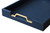 HofferRuffer Faux Leather Rectangle Serving Tray Decor Platter with Gold Metal Handles for Coffee Table, Breakfast, Tea, Food, Countertop, Kitchen, Butler Tray, 16.2 x 12.2 x 2 inches (Navy Blue)