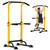DlandHome Power Tower Dip Station Pull Up Bar for Home Gym Pull Up Bar Station Workout Equipment, 10 Height Adjustable, Yellow