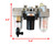 1/4" NPT Mini Compressed Air In Line Filter Regulator Lubricator Oiler Combo, Poly Bowl And Metal Body, 5 Micron Element, Adjustable From 7 to 140 PSI (MANUAL DRAIN)
