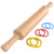 Mepple Classic Wooden Rolling Pin with Handle for Fondant, Pizza, Pies, Cookies, Pastries, Rolling Pin for Baking with 3 Multi-Color Thickness Rings, 17"x2.5" (Include handle) Beechwood Rolling Pin