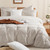 NEXHOME PRO 100% Organic Cotton Duvet Cover Queen Size, Linen Like Pleated Textured Tannish Linen Grey Duvet Cover Set, 3pc Bedding Set with Zipper Closure,Soft,Breathable,90"x90", No Comforter