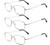 EYE ZOOM 3 Pack Extra Wide Rectangular Metal Reading Glasses for Men and Women (Silver, +1.25)