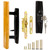 TPard Sliding Glass Patio Door Handle Set with Key Cylinder and Mortise Lock 45° Keyway, Oak Wood Inside Handles and Zinc Diecast Outside Pull, 3-15/16" Hole Spacing, Non-Handed, Black
