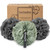 myHomeBody Large 70g Loofah Sponge, Bath Body Scrubber for Women, Men, Exfoliating Shower Pouf with Activated Charcoal - 2 Graphite Gray + 1 Sage Green, 3 Pack